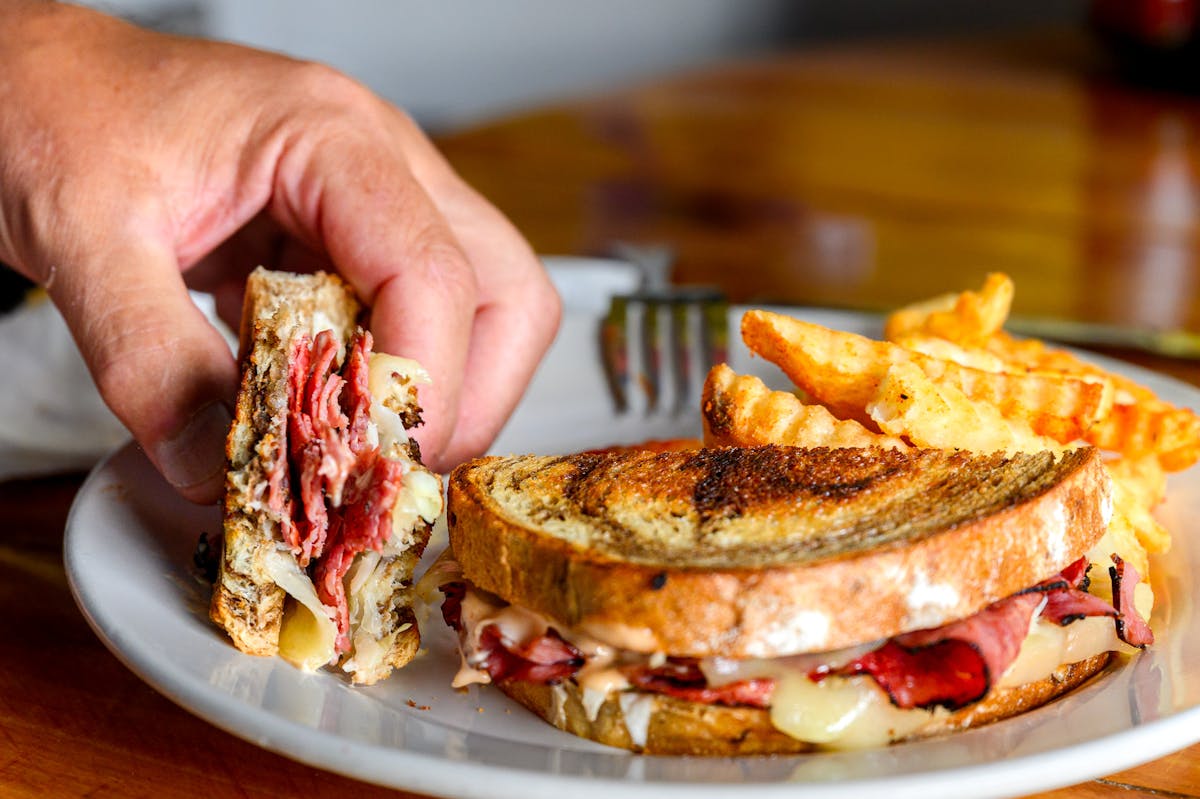 a close up of a sandwich on a plate